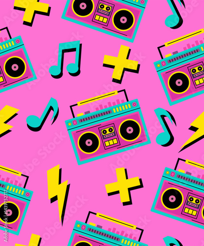 Radio pattern on a light pink background.