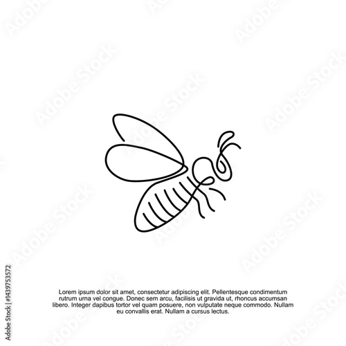 Elegant and Minimalist Line Art Depiction of a Bee, Ideal for Illustrative Designs and Graphic Projects that Require a Clean, Modern Insect Representation