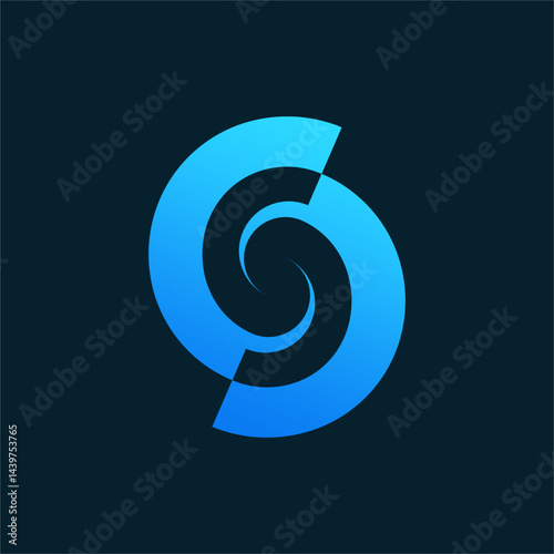 Modern Abstract Circular Logo with Blue Gradient and Hidden S Shape