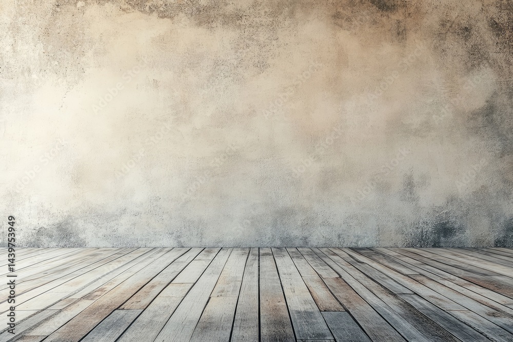 Empty room with distressed wall and wooden floor Empty room with distressed wall and wooden floor