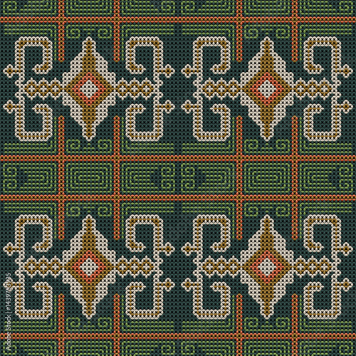 Ethnic Diamond Tapestry - Forest Green
