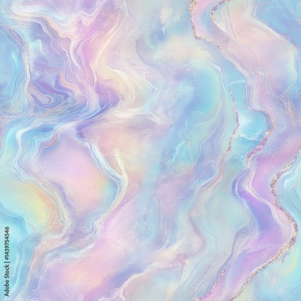 Fototapeta premium A gentle abstract texture resembling fluid marble in soft pastel hues of purple, blue, pink, and a touch of gold.