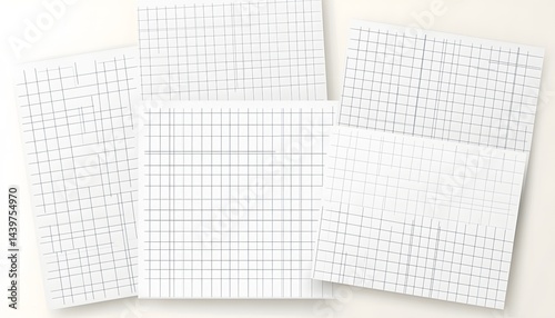 Obraz na płótnie Several sheets of white graph paper arranged on a light background w salonie