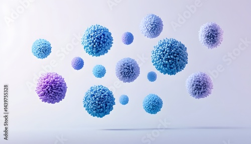 Obraz na płótnie Floating spheres with textured surfaces and soft color gradients fill space w salonie