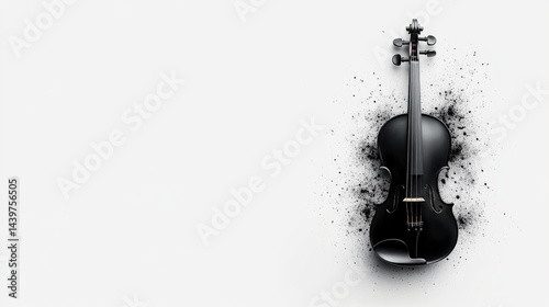 Simple one-line sketch of a violin resting on a grand piano on an absolutely white background.