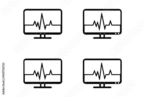 Heart rate and ECG waveform displayed on screen with beeping alert medical icon set