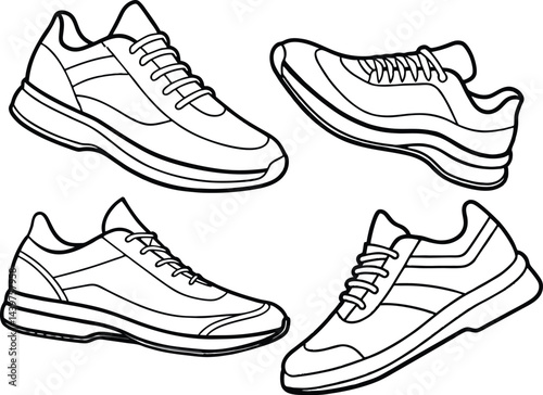 Set of Four Black and White Sneakers.Vector Illustration Men's Workout Sneaker
