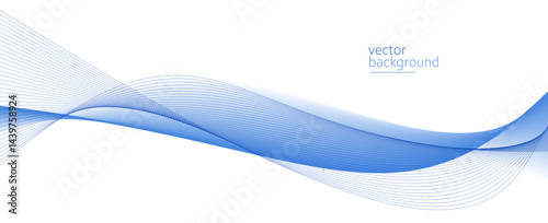 Flowing blue curve shape with soft gradient vector abstract background, relaxing and tranquil art, can illustrate health medical or sound of music.