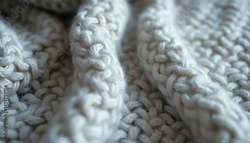 close up of a white knitted blanket