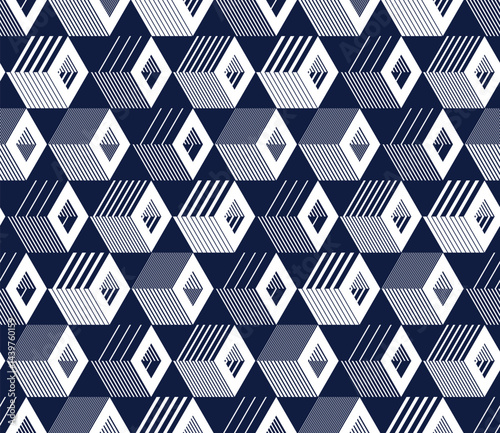 Cubes abstract background, seamless pattern with 3D blocks, geometric linear polygon wallpaper, isometric surreal cubic construction tiling pattern.