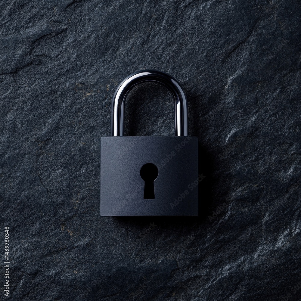 Fototapeta premium Black padlock on stone
