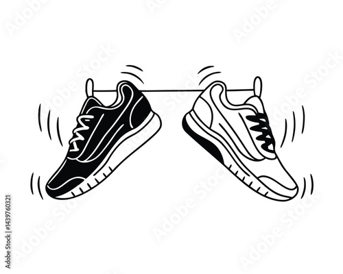 Line art of a modern sports shoes sneaker.