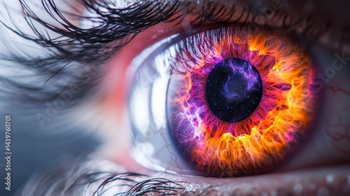 Close-Up of an Artistic Eye with Colorful Cosmic Explosion Effects