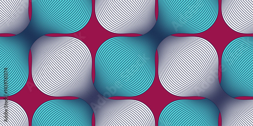 Linear geometric flowers seamless pattern, vector tiling abstract background of optical art lines curvy shapes look like flowers, elegant endless wallpaper.