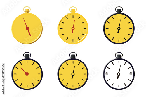 stopwatch in vibrant colors, ideal for representing timekeeping or sports, modern design with clean lines and distinct style, line art icon set