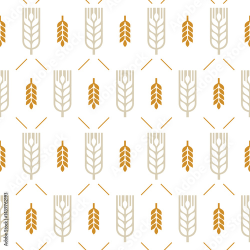 Seamless pattern on the theme of bread, wheat and food in graphic style, isolated on a transparent background, for creating packaging, greeting cards, websites and for printing on textil