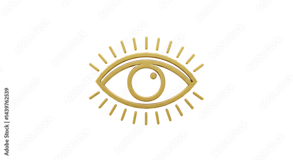 Fototapeta premium Golden Eye Symbol on White Backdrop: A Minimalistic Icon with Bright Aura