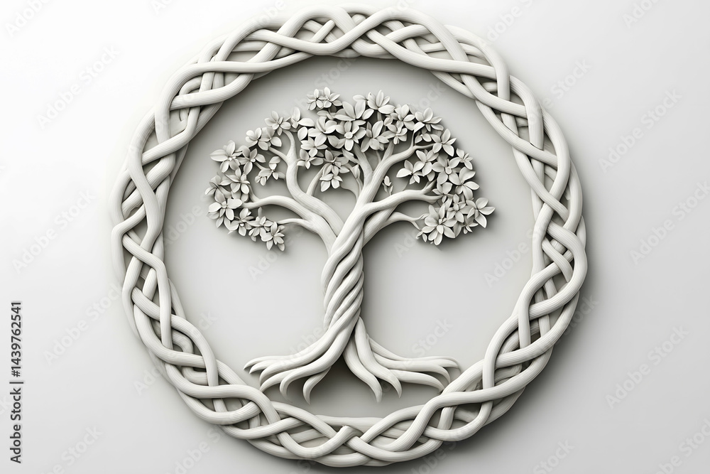 Fototapeta premium Isolated Celtic Tree Design with Intricate Floral Details