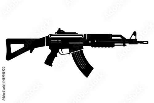 assault rifle silhouette line art vector on white background