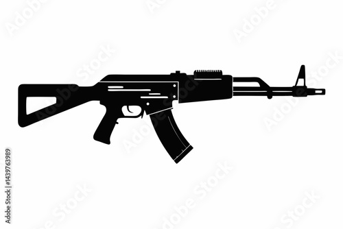 assault rifle silhouette line art vector on white background