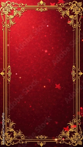 Elegant gold glitter gift voucher template with ornate frame, birthday, new year, coupon