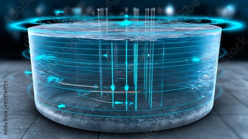 Obraz na płótnie Layered hologram illustrating neutrino detection experiment in a high-tech laboratory setting w salonie