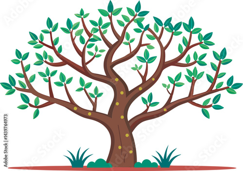 A detailed vector art illustration of a neatly pruned tree, showcasing clean lines, balanced branches, and vibrant, natural colors for design projects.