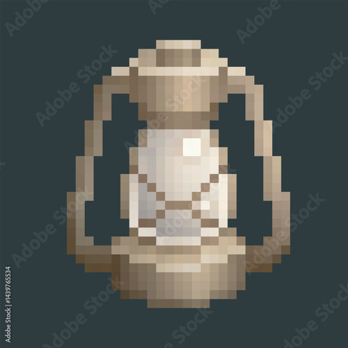 Iron lantern tool in pixel art style with isolated background