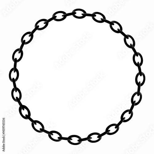 Vector illustration of circular chain frame on white background, perfect circle of black chain