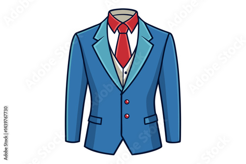 Classic tailored blue mens suit with a red tie, well fitted jacket, business attire for professionals