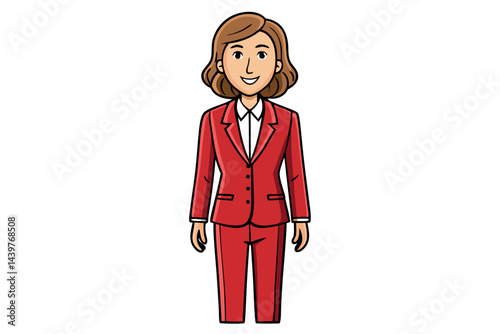 Portrait of a businesswoman in a formal red suit, wearing a white shirt, ready for a professional meeting, isolated on a white background