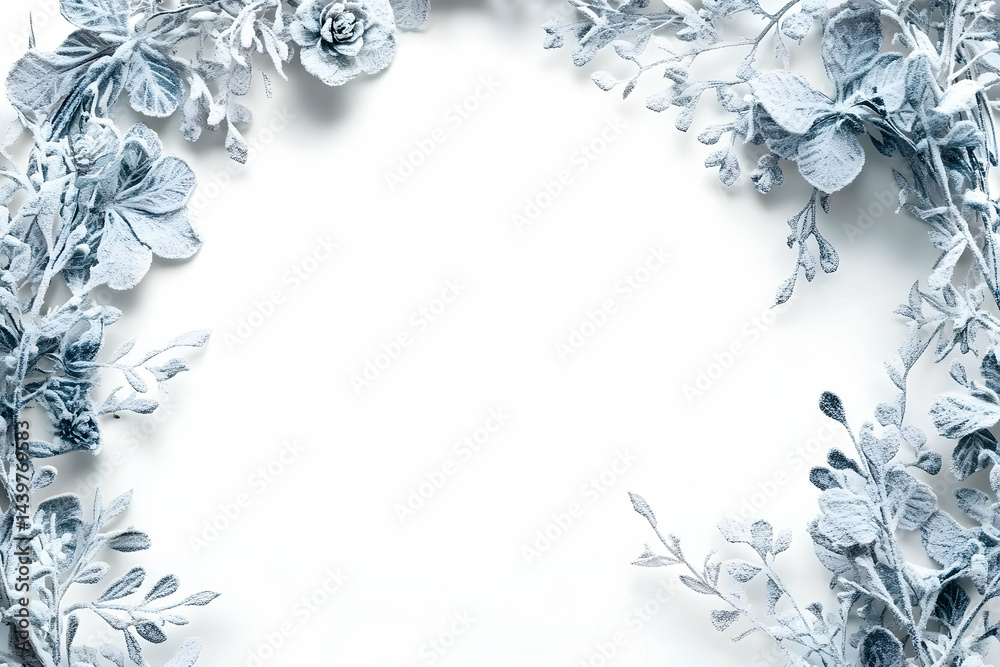 Fototapeta premium Winter Frostbite Floral Frame on Pure White Background
