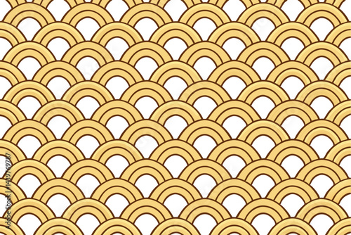 Seamless gold and white pattern with curved wave shapes, a traditional and elegant design perfect for backgrounds, wallpapers, or textile prints