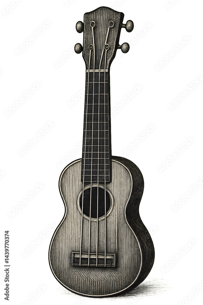 Naklejka premium Hand-drawn vintage ukulele, classical string instrument