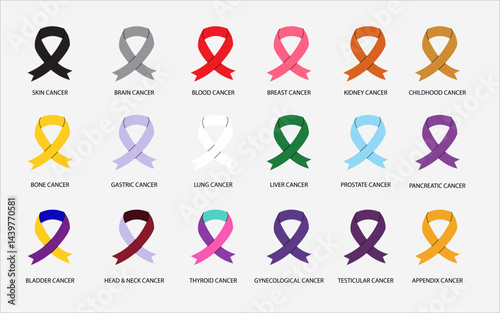 Ribbon awareness symbol collection design vector set survivor cancer solidarity campaign