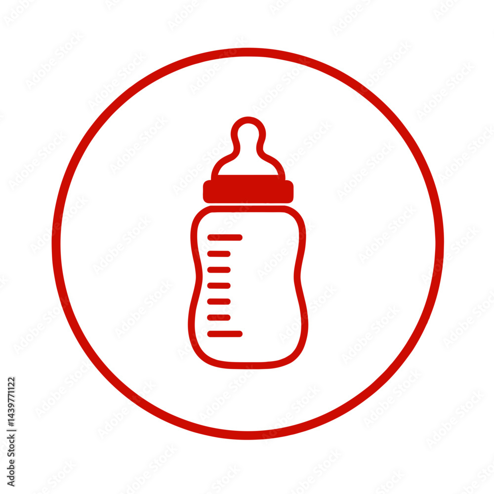 Baby Bottle Feeding Icon – Red Line Art Newborn Nutrition Symbol Baby Bottle Feeding Icon – Red Line Art Newborn Nutrition Symbol
