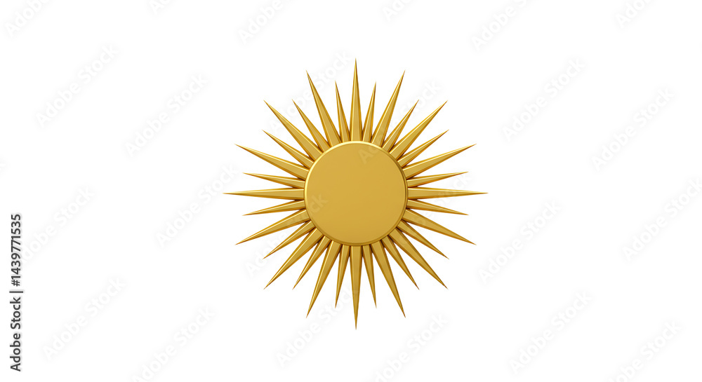 Radiant gold sun with sharp spikes on a white background, digital rendering Radiant gold sun with sharp spikes on a white background, digital rendering