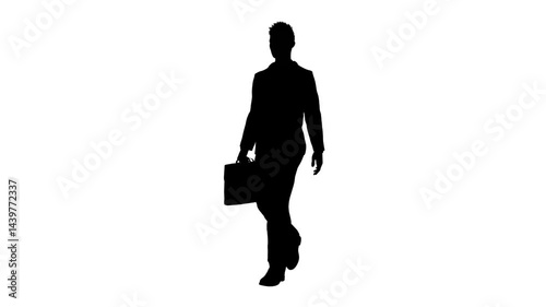 3D render : a silhouette male character  is walking  with  briefcase and  wearing office uniform, 45 degrees front view

