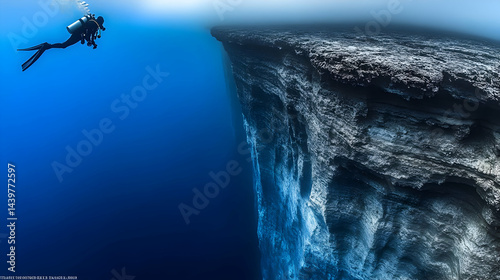 Ocean Abyss: A Diver's Encounter with a Submerged Cliff