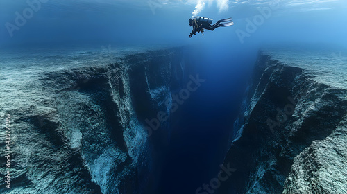 A Scuba Diver Explores a Deep Ocean Trench: Underwater Photography