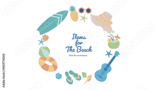 ビーチアイテムのフレーム　ベクターイラスト
