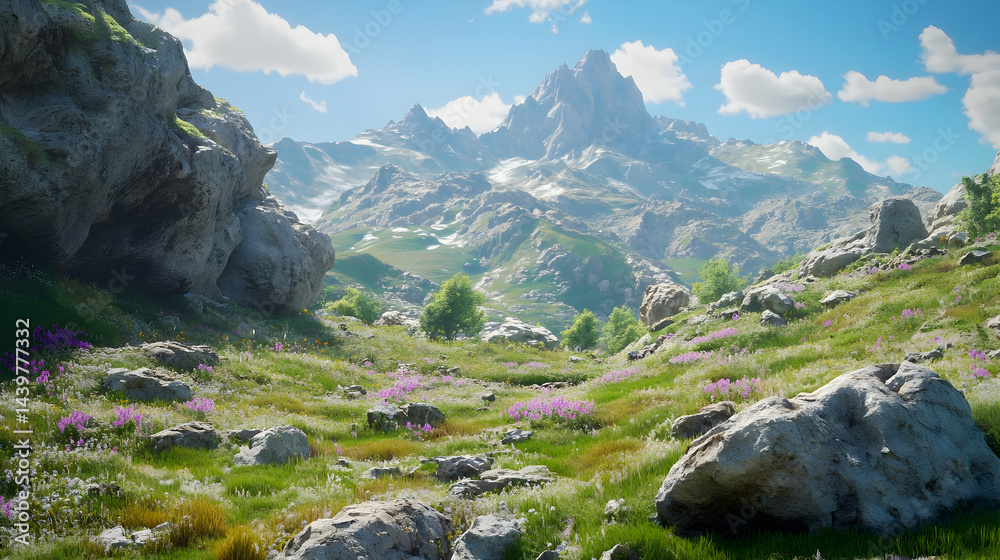 Obraz premium Majestic Alpine Meadow: Breathtaking Mountain Landscape Photography