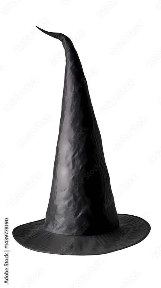 Fototapeta premium A classic black witch hat, perfect for Halloween or magical themes, showcasing tradition and mystery.