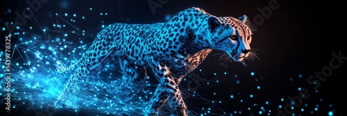 Holographic Cheetah Navigating a Network of Data Points, Symbolizing Digital Innovation.