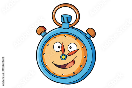 cartoon stopwatch with smiling face on a white background, ideal for productivity or event timing