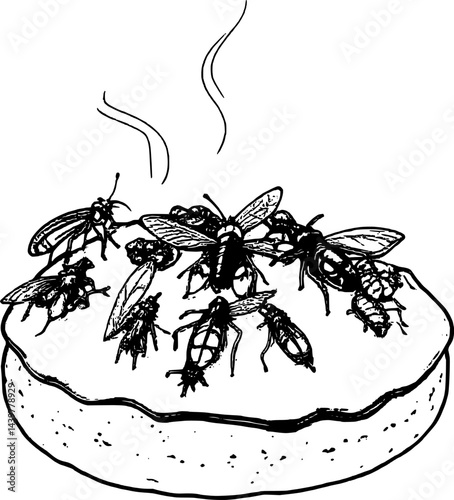 Donut Topped With Tasty Bugs With Rising Steam Lines, An Unusual Food Presentation Style