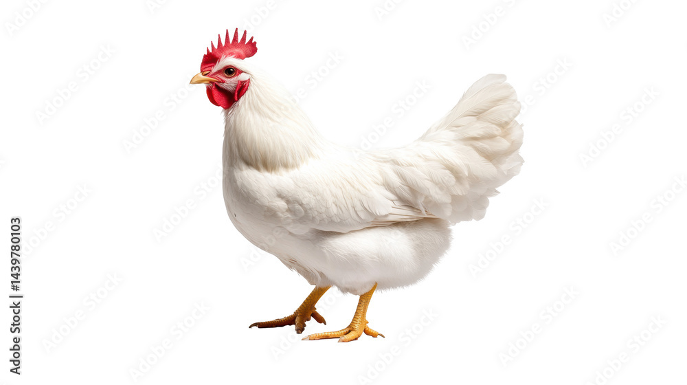 White hen standing on a transparent background White hen standing on a transparent background