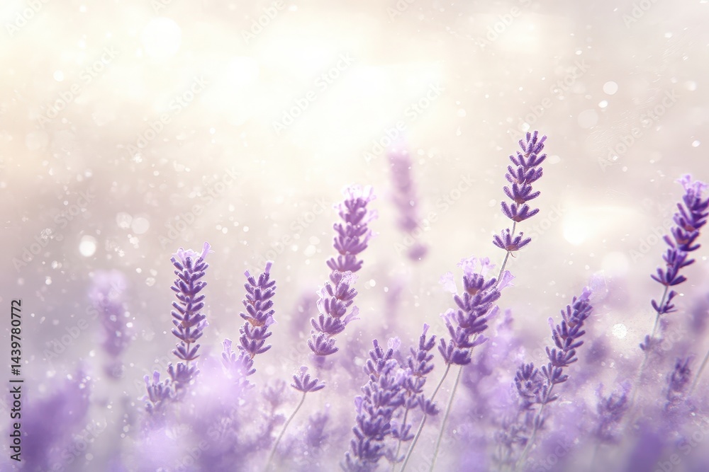 Naklejka premium Delicate lavender field bathed in soft sunlight.