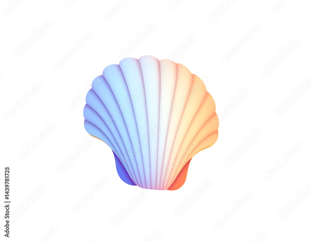 Fototapeta premium Iridescent 3D Cartoon Seashell on Transparent Background