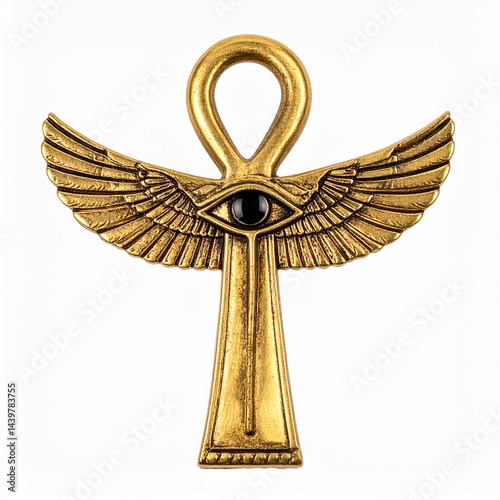  ankh with wings and horus eye  isolated on white